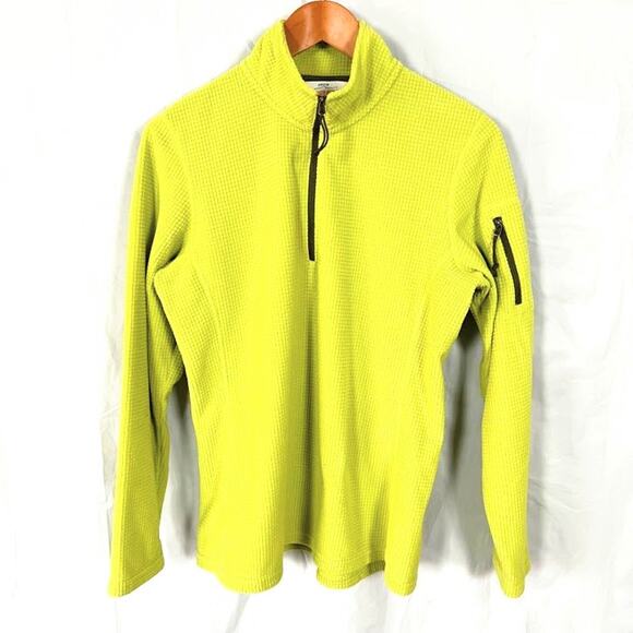 Orvis Trout Bum 1/4 Zip Pullover Waffle Knit Fleece Lime Green Men sz Medium - Picture 1 of 7